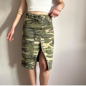 Primark Camouflage Green midi pencil Skirt with belt size 2